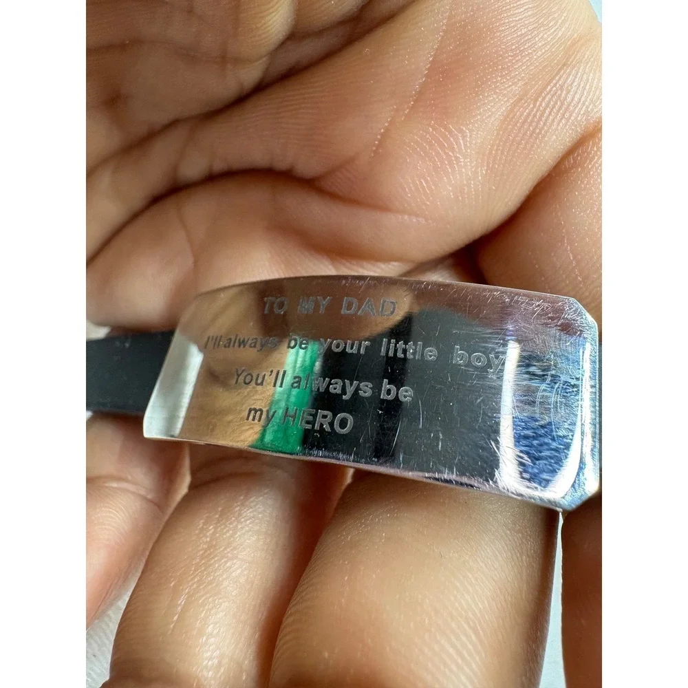Mens Stainless Steel Black Rubber ID Bracelet To My Dad Youll Always Be My Hero